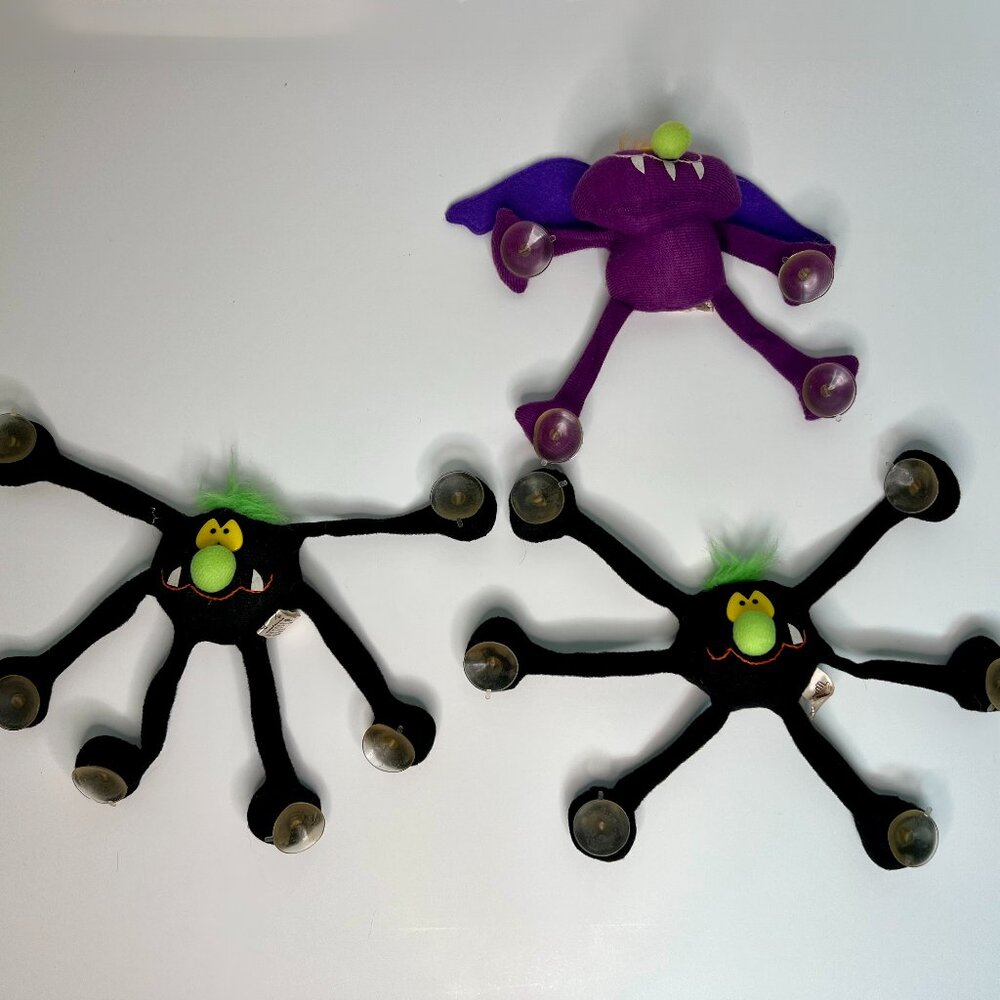 3 Vintage 1988 Applause Halloween Super Spooks Spider & Bat Window Clings